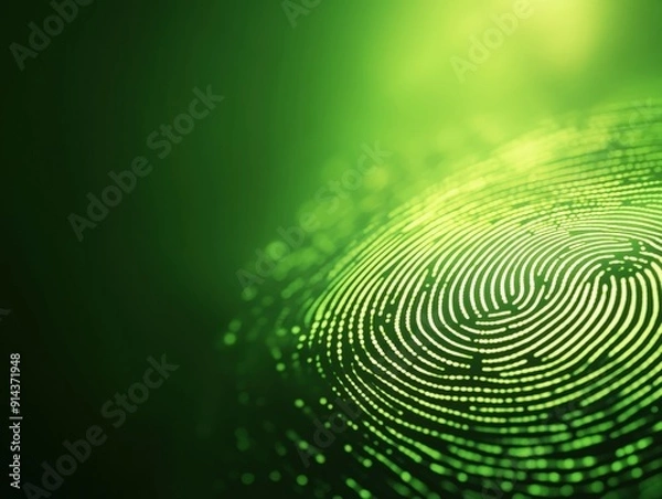 Fototapeta Intricate green fingerprint pattern illuminated by soft light