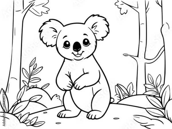 Fototapeta Drawing simple lines cute koala coloring book pages. cartoons for preschool children