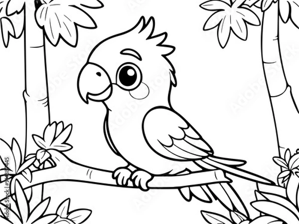 Fototapeta Drawing simple lines cute parrot coloring book pages. cartoons for preschool children