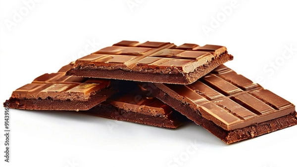 Fototapeta Horizontal five crispy cookies stacked up together with layers of chocolate