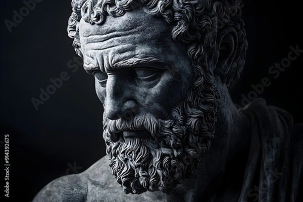 Obraz Epictetus Stone Carving Serene Philosopher's Face Blind Eyes Rim Lighting Charcoal Drawing Aesthetic