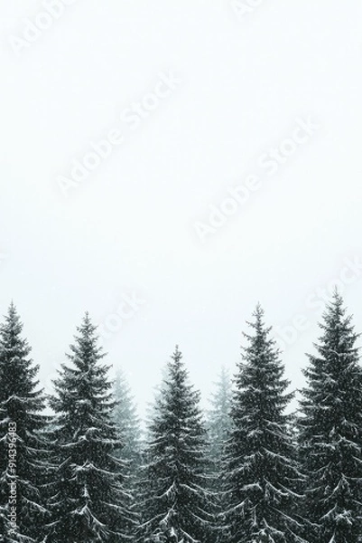 Fototapeta Elegant watercolor illustration of a winter scene featuring evergreen trees and subtle winter plants, capturing the essence of the festive season.