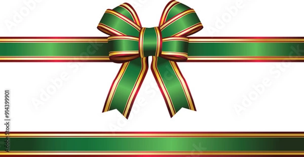 Fototapeta Green Christmas bow with gold trim