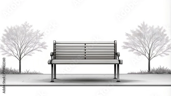 Fototapeta The Empty Bench: A Monochromatic Cityscape  AI Generated