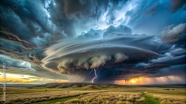 Fototapeta A Powerful Visual Representation of a Supercell Storm Raging Across the Wyoming Landscape  generative AI
