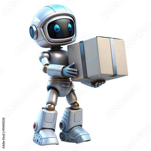 Obraz robot lifting box 3d illustration