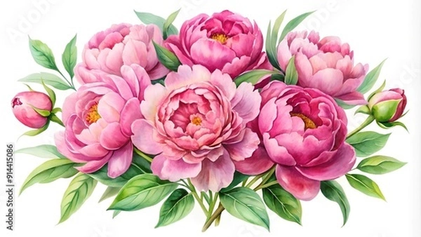 Fototapeta A Symphony of Pink: Delicate Peony Bouquet in Watercolor  Generative AI