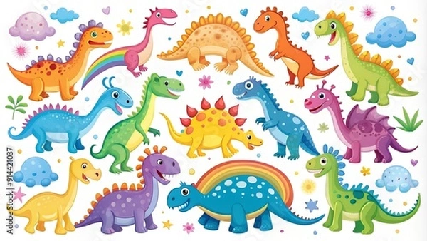 Obraz Rainbow Dino Alphabet: A Colorful Journey Through the Alphabet  Generative AI