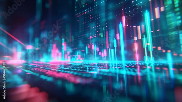 Fototapeta A colorful, abstract image of a cityscape with a lot of lines and shapes