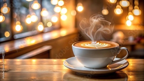 Fototapeta A Warm Embrace: Latte Art in a Cozy Cafe  Generative AI