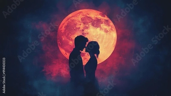 Obraz Couple under a red moon
