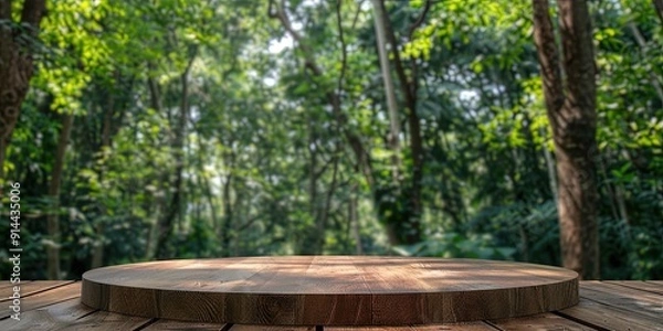 Obraz empty wood podium for product display, forest 