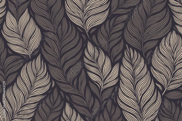 Fototapeta Retro vintage pattern with brown and grey leaves autumn fall