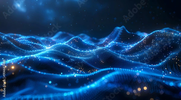 Fototapeta Digital technology banner green blue background concept, cyber technology circuit, abstract tech, innovation future data, internet network, Ai big data, futuristic wifi connection design