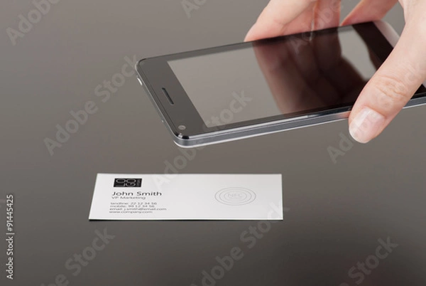 Fototapeta Wizytówka z osadzonym tagiem i telefonem NFC