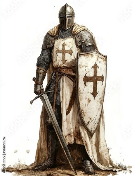 Fototapeta Templar Knight in Full Armor
