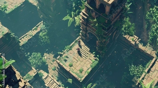 Fototapeta Top-Down Aerial Shot Looking Down at First-Person Game Screenshot
