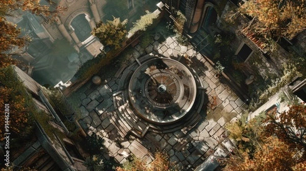 Fototapeta Top-Down Aerial Shot Looking Down at First-Person Game Screenshot