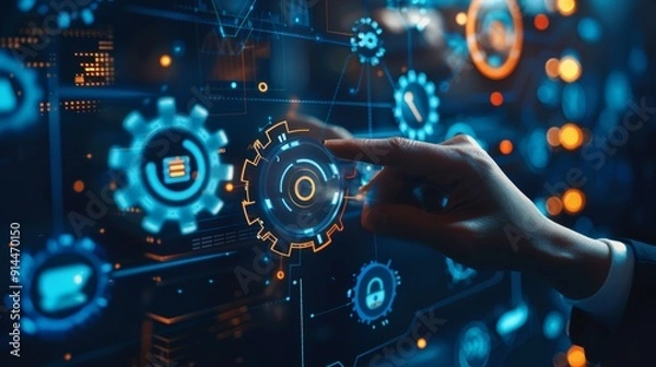 Fototapeta An individual actively engages with digital tools, showcasing automation and advanced technologies today