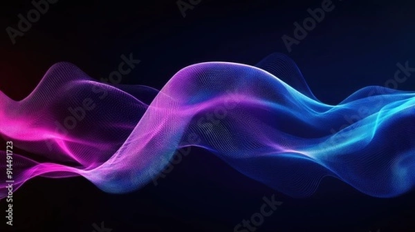Fototapeta Abstract blue and purple waves on a dark backdrop, perfect for digital art and futuristic designs.