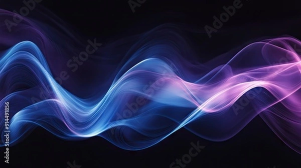 Fototapeta Abstract blue and purple waves on a dark backdrop, perfect for contemporary and stylish designs.