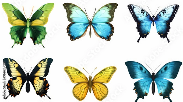 Fototapeta set of colorful butterflies isolated on white background