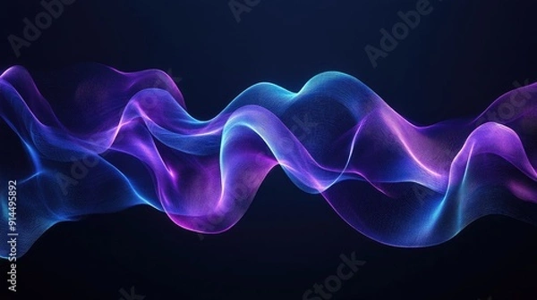 Fototapeta Abstract waves in blue and purple on a dark backdrop, perfect for contemporary and futuristic designs.