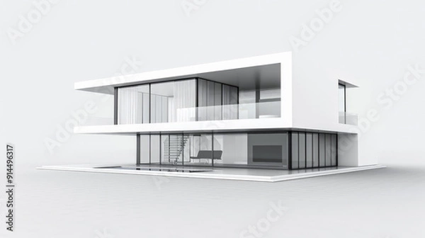 Fototapeta simple modern white house model isolated on white