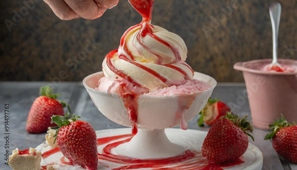 Obraz Delicious Strawberry Cheesecake Ice Cream Swirl