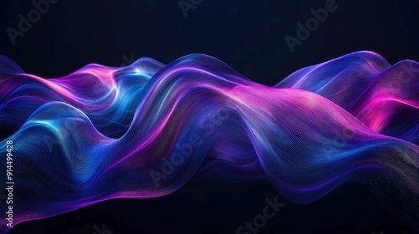 Fototapeta Dark background featuring abstract blue and purple waves, creating a visually striking effect. -