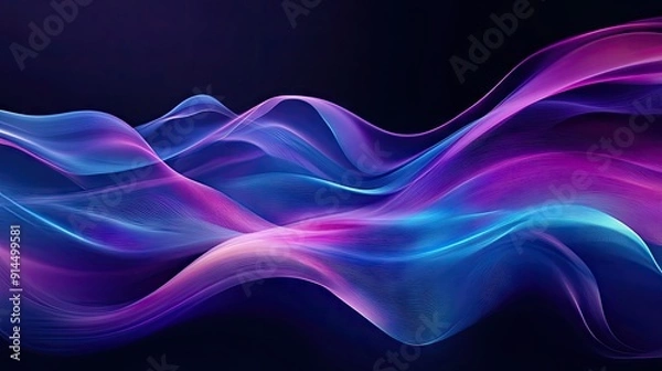 Fototapeta Dark background with elegant blue and purple waves, creating a dynamic and eye-catching design.