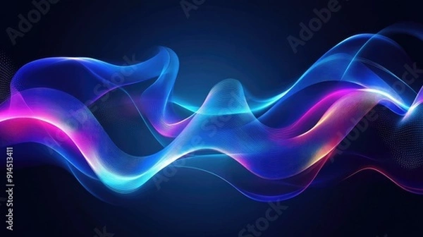Fototapeta Vibrant glowing wave lines on a dark blue background, creating a captivating and stylish visual effect.