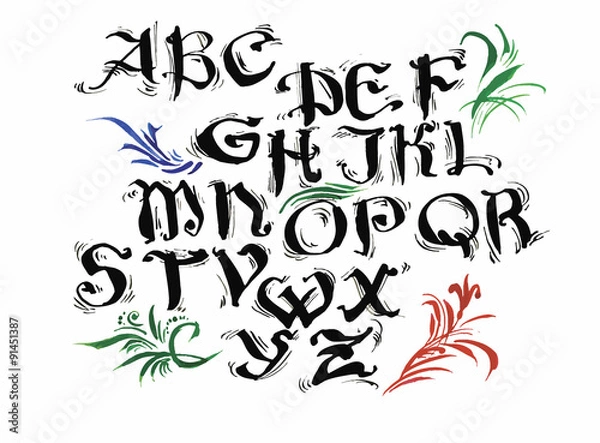 Fototapeta Watercolor hand drawn alphabet. Vector illustration. Brush