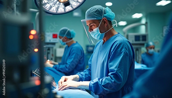 Fototapeta Male perfusionist operating heart lung machine in OR