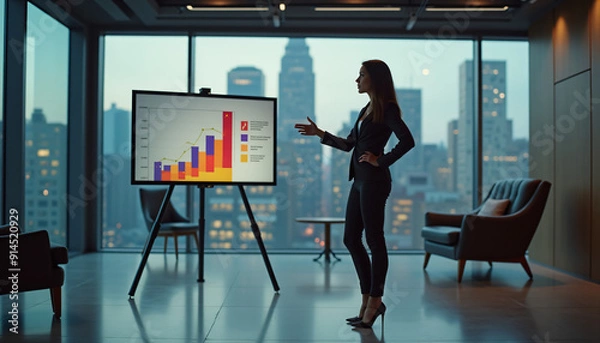 Fototapeta Confident businesswoman presenting in modern office