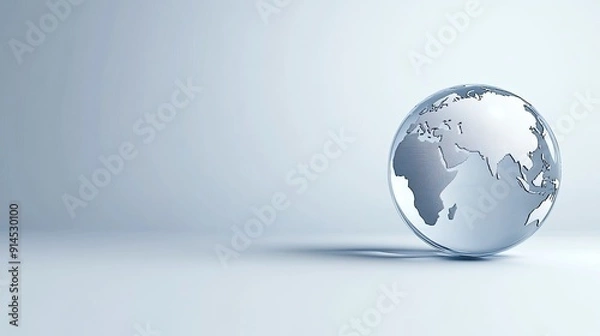 Fototapeta A translucent globe displays an Asian map with soft blue hues, set against a clean white backdrop in a minimalist design, ideal for modern decor