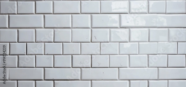 Obraz White Glossy Subway Tiles Forming A Seamless Pattern On A Kitchen Wall