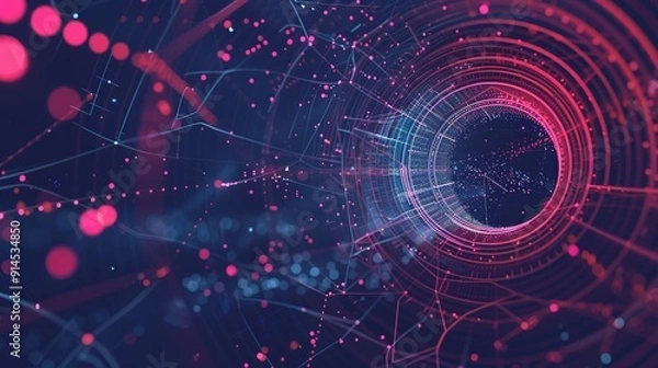 Obraz Red and blue digital pipeline with interconnected patterns.