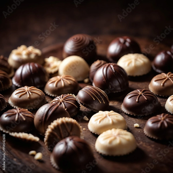 Fototapeta Cocoa Chocolate Bar and Cake on the Wooden Table for Celeberation