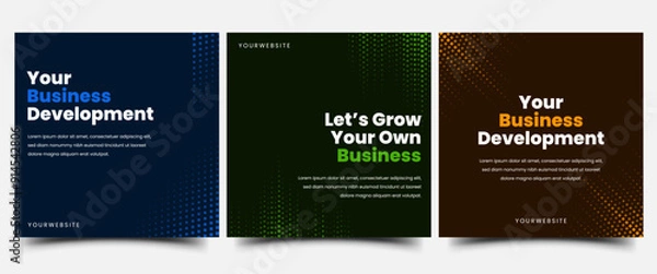 Fototapeta Set of editable square modern banner template with abstract gradient pattern elements