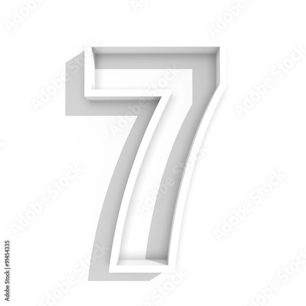 Fototapeta white isolated number 7 seven in white background with shadow