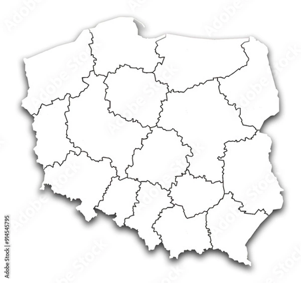Fototapeta POLAND MAP WITH ADMINISTRATIVE DIVISIONS AND PROVINCES
