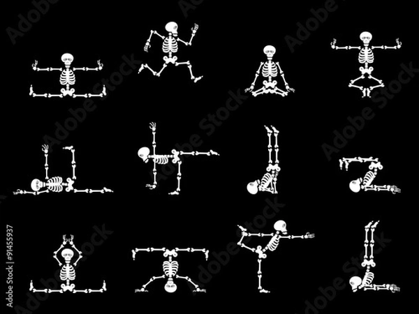 Fototapeta Set design elements: funny skeletons - dancing and yoga