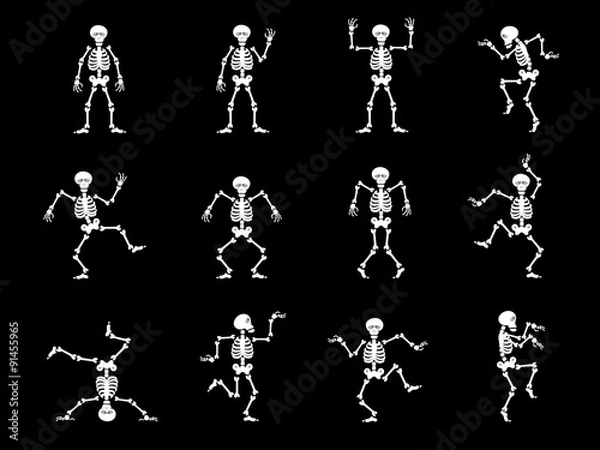 Fototapeta Set design elements: funny skeletons - dancing and yoga