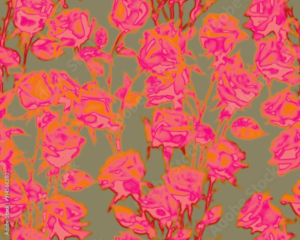 Fototapeta Gothic style seamless pattern with soft blurry roses flowers bouquet. Halloween themed graphic print for clothing, fabric, wallpaper, home decor, wrapping paper