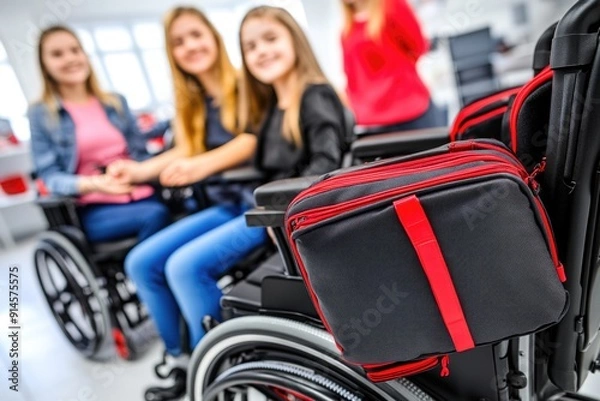 Fototapeta Children in Wheelchairs at School - Close-Up Scene Reflecting Inclusion and Education