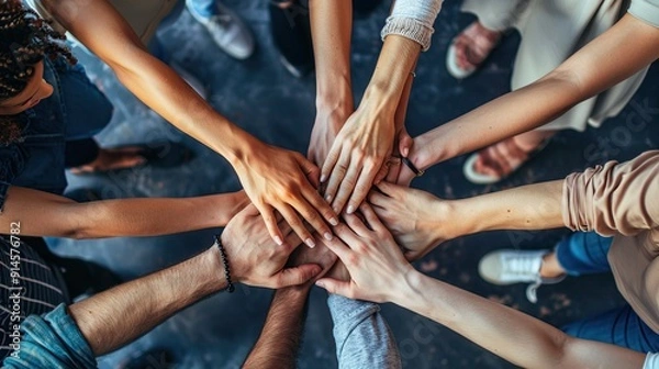 Fototapeta Teamwork and Unity: Diverse Hands Reaching Together