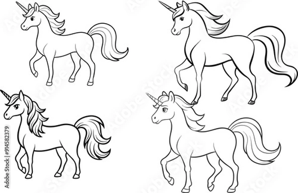 Obraz unicorn coloring page line art silhouette 