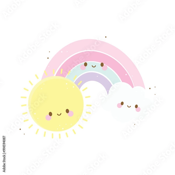 Fototapeta Cute vector sun and rainbow kawaii
