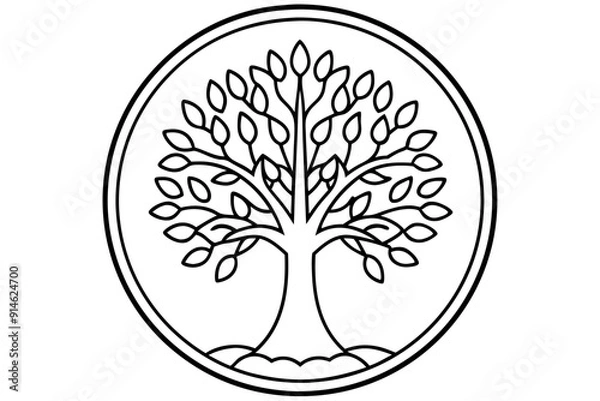Fototapeta Tree of life logo icon. Botanic plant nature symbol. Circle tree logo design, Tree branch with leaves logo sign. Vector illustration

